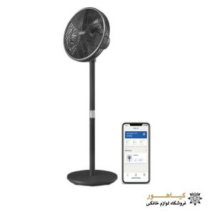 پنکه ایستاده فیلیپس مدل CX3550/01 با نمایش اپلیکیشن موبایل در کنار آن.